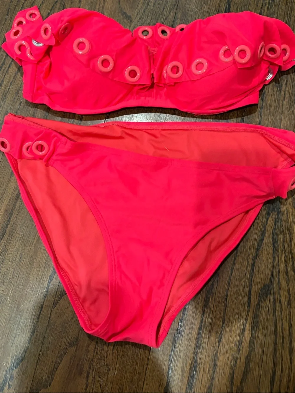 No Boundaries Neon Pink Grommet Bandeau Bikini sample mockup size 9/M juniors